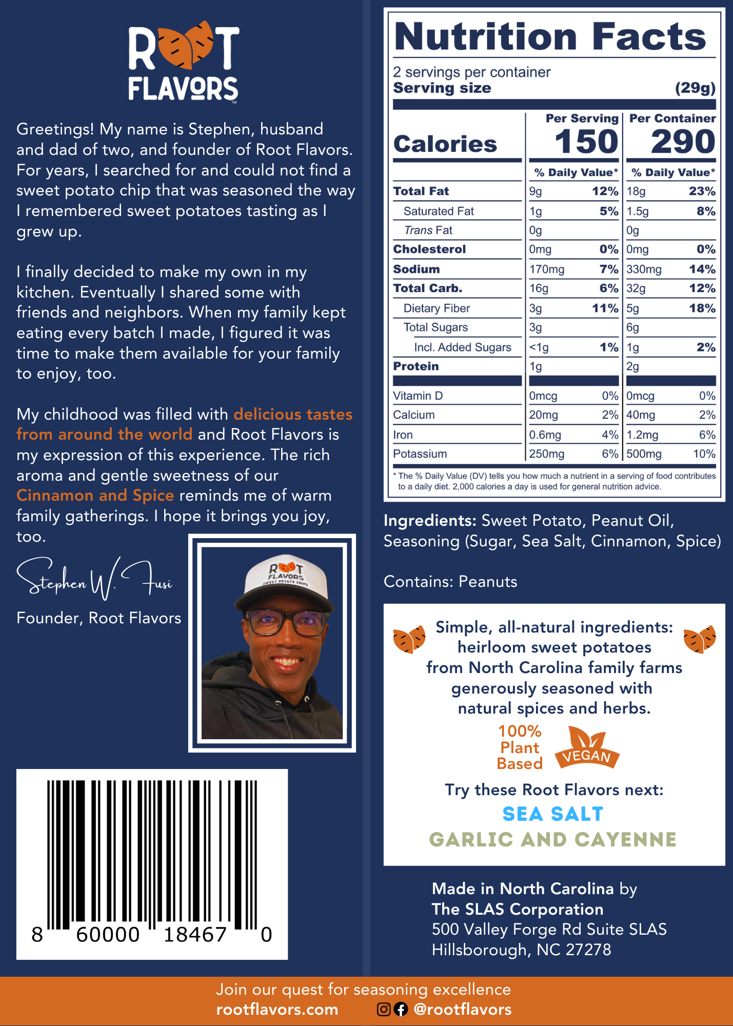 Root Flavors 2oz Cinnamon and Spice Sweet Potato Chips